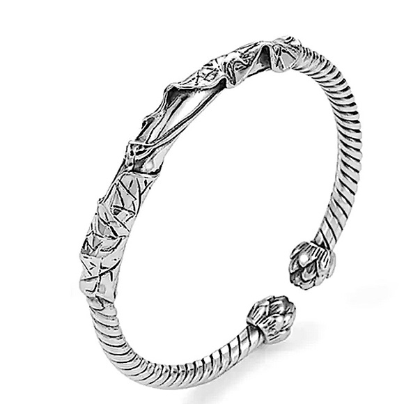 SILVER FLOWER LEAF BANGLE BRACELET - Picture 3 of 4